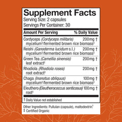 Host Defense MycoBotanicals Energy Capsules label close-up highlighting Cordyceps blend