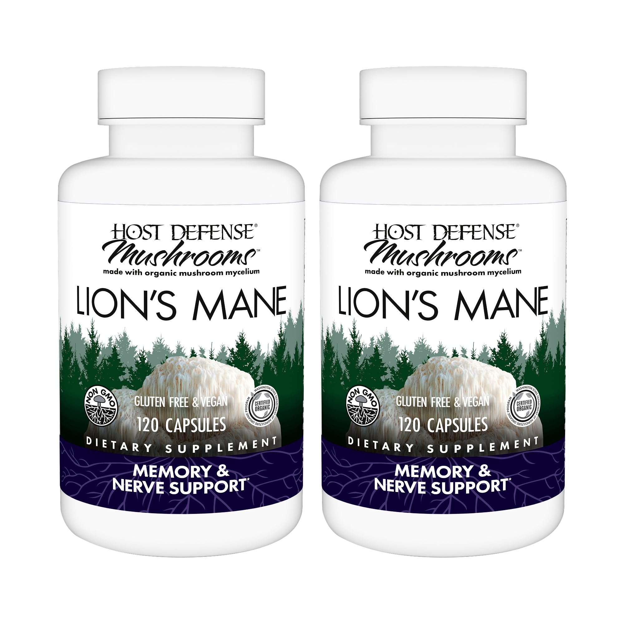 Host Defense Lion's Mane capsules bottle front for daily focus support