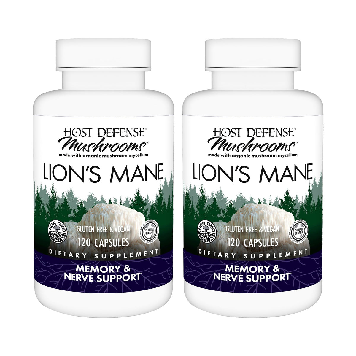 Host Defense Lion's Mane capsules bottle front for daily focus support