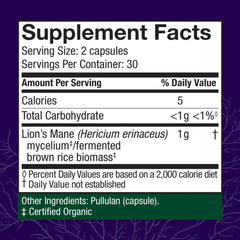 Closeup of Host Defense Lions Mane capsules highlighting focus support.