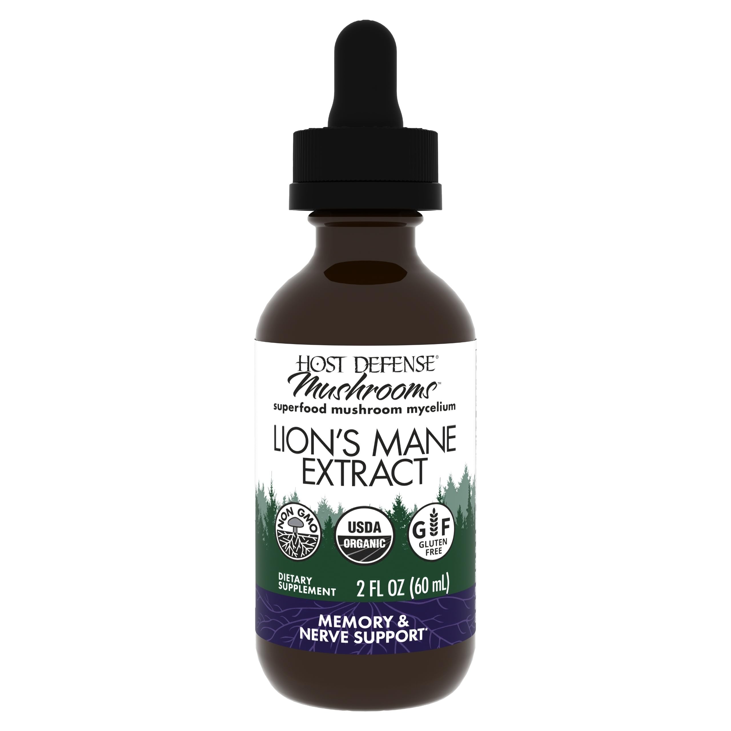 Host Defense Lions Mane liquid bottle for daily focus support.