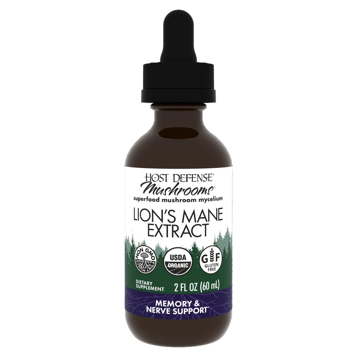 Host Defense Lions Mane liquid bottle for daily focus support.