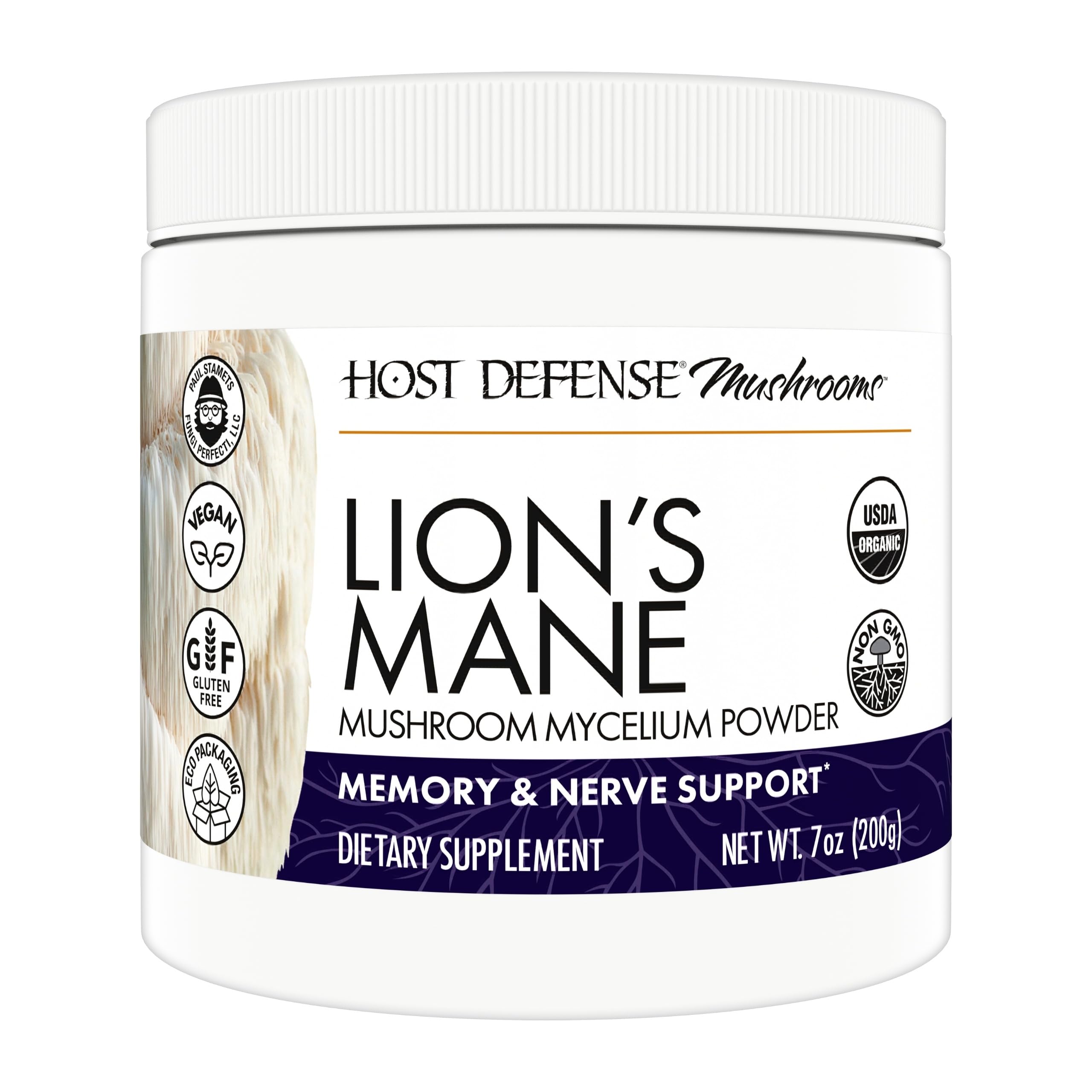 Host Defense Lion's Mane powder bottle ready for daily brain support