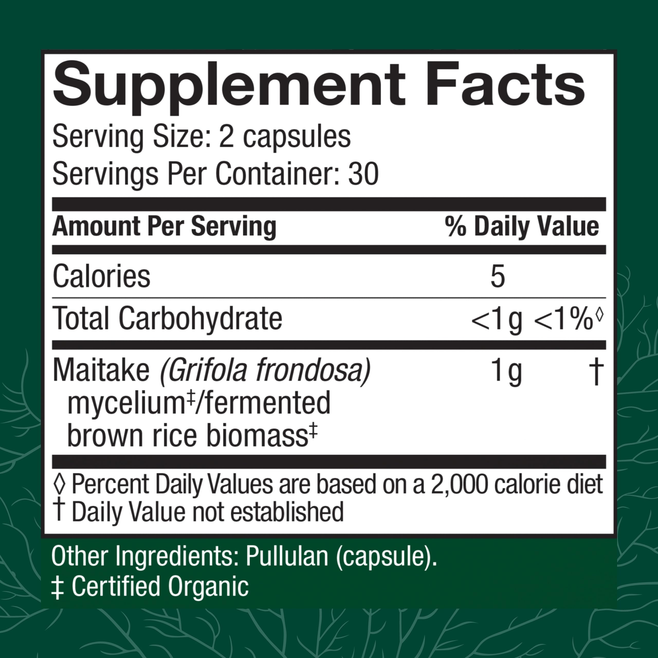 Host Defense Maitake capsules bottle side view showing portable supplement
