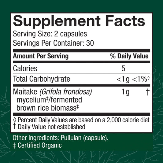 Host Defense Maitake capsules bottle side view showing portable supplement