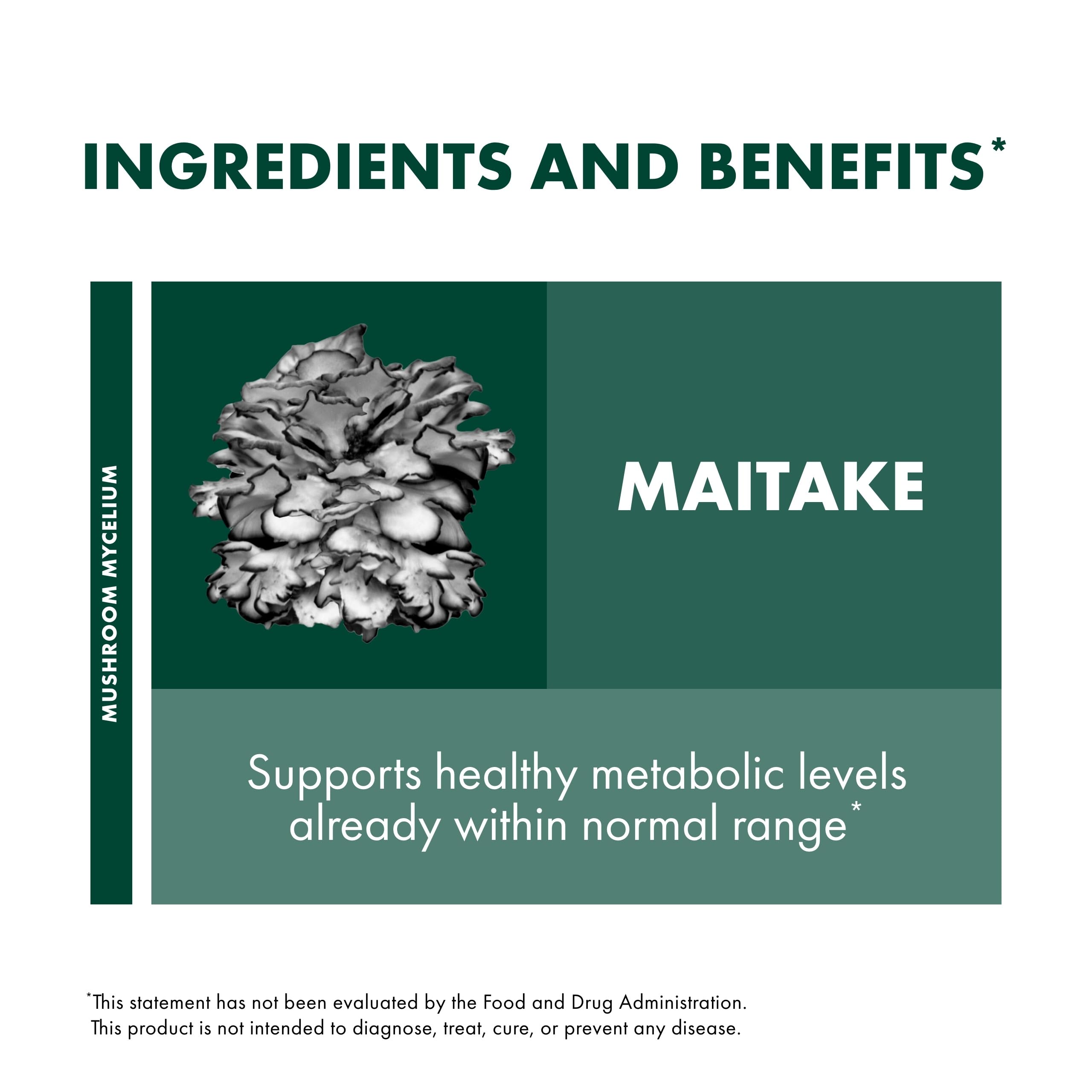 Array of Maitake capsules showing easy daily dosage