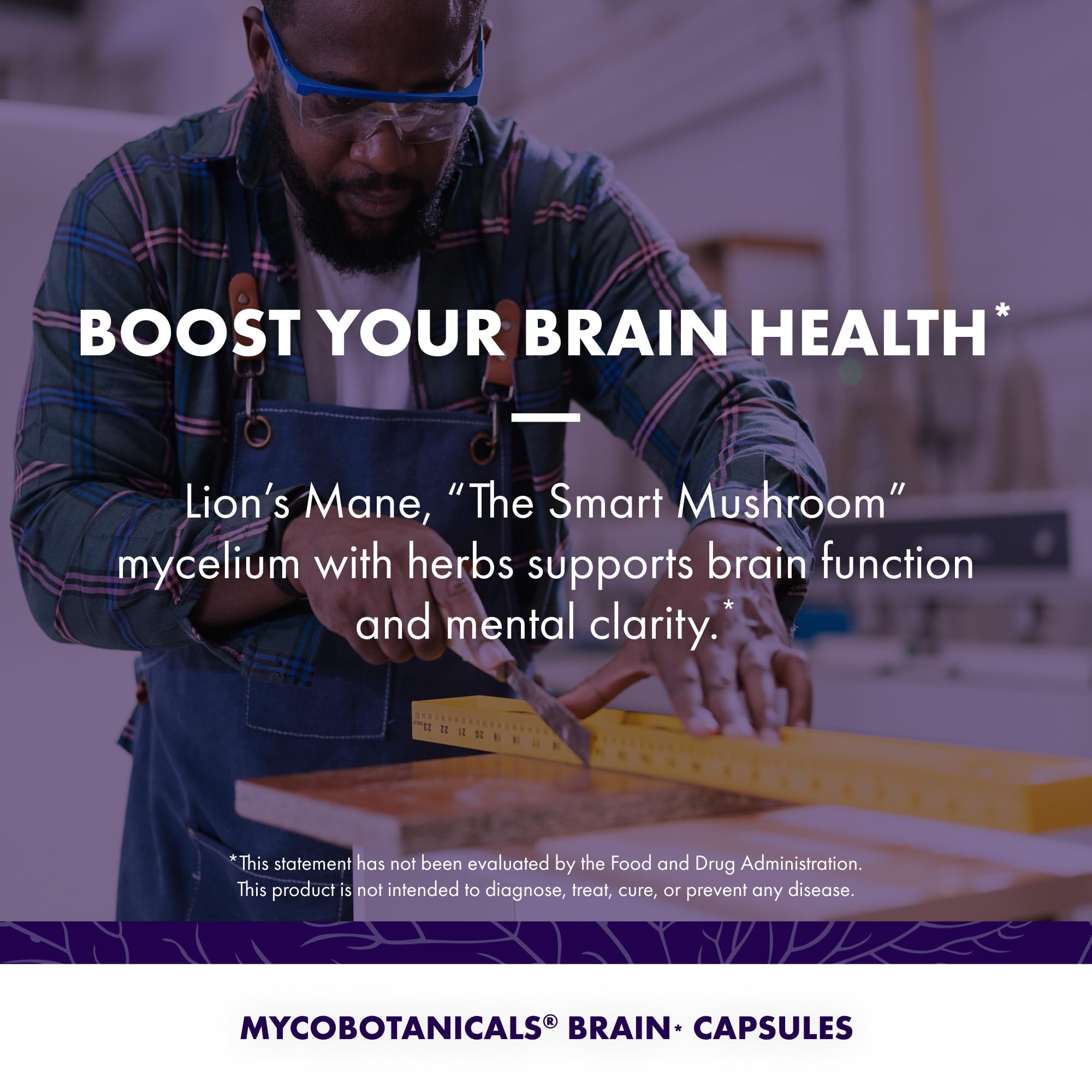Host Defense MycoBotanicals Brain capsules herbal blend featuring Lion's Mane, Reishi, Cordyceps