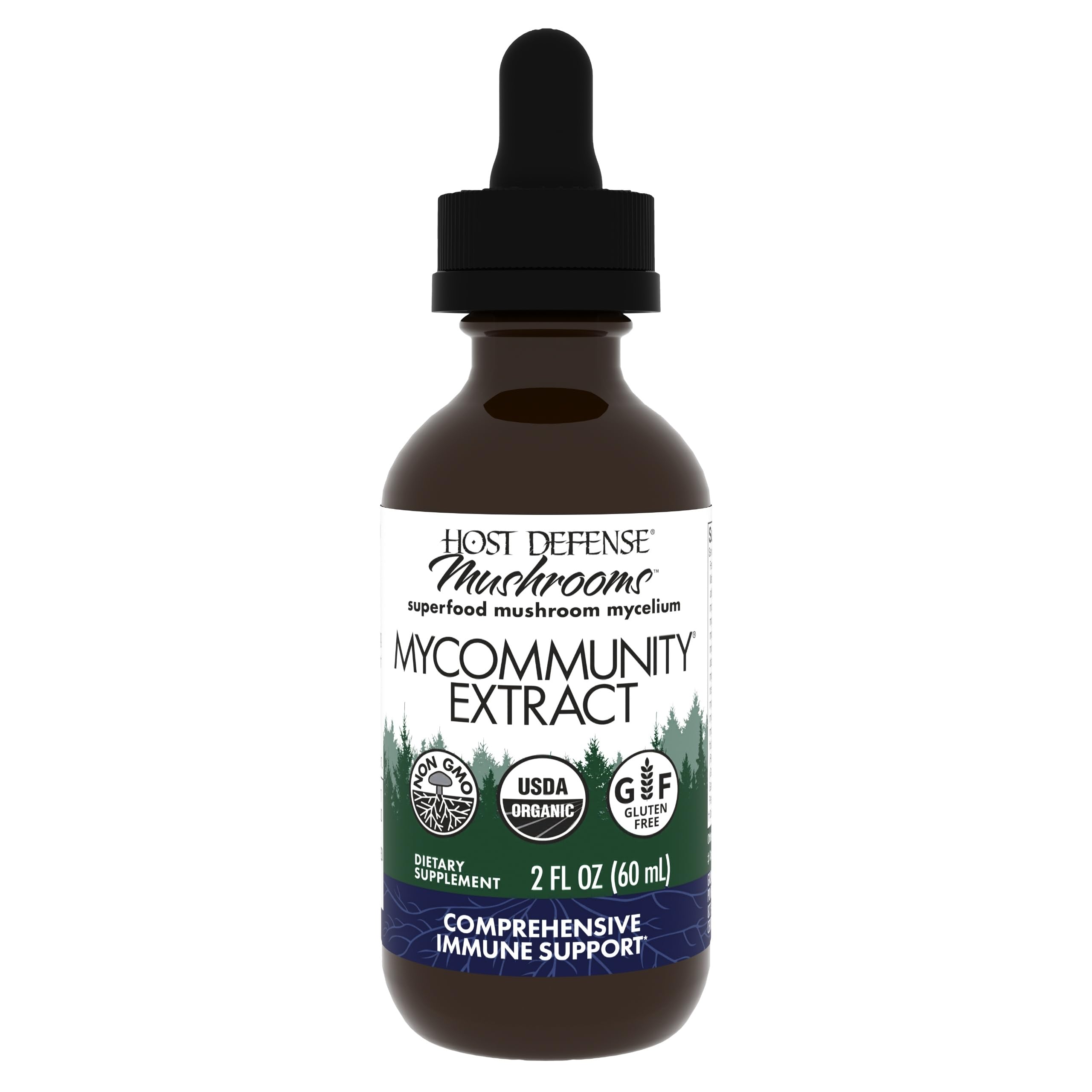 Host Defense MyCommunity Extract bottle with 17-species blend for immune support