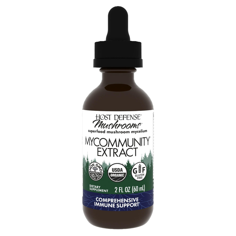 Host Defense MyCommunity Extract bottle with 17-species blend for immune support