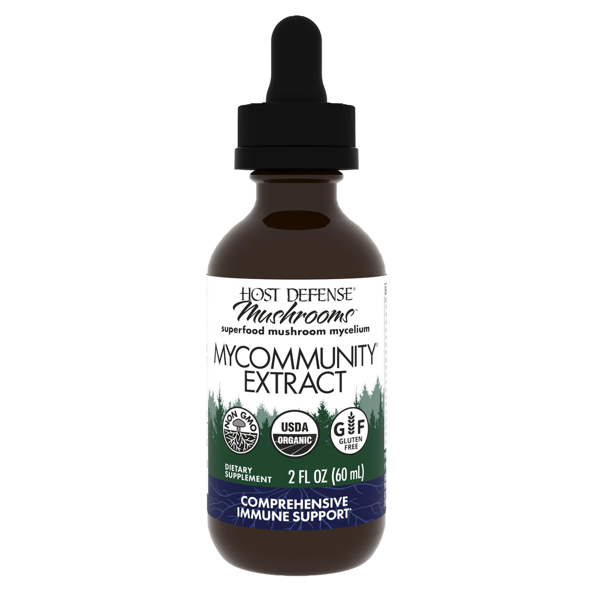 Host Defense MyCommunity Extract bottle with 17-species blend for immune support