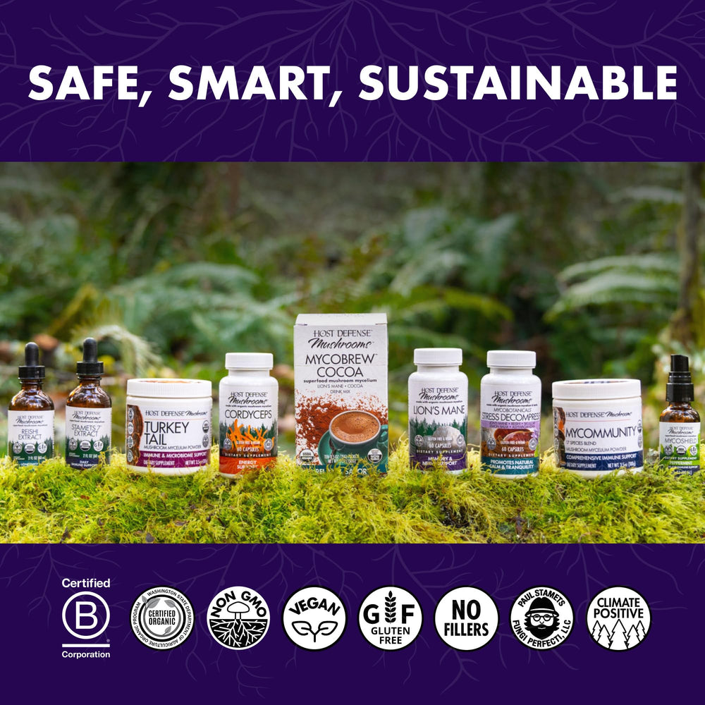 Host Defense eco-conscious packaging highlighting climate-positive commitment