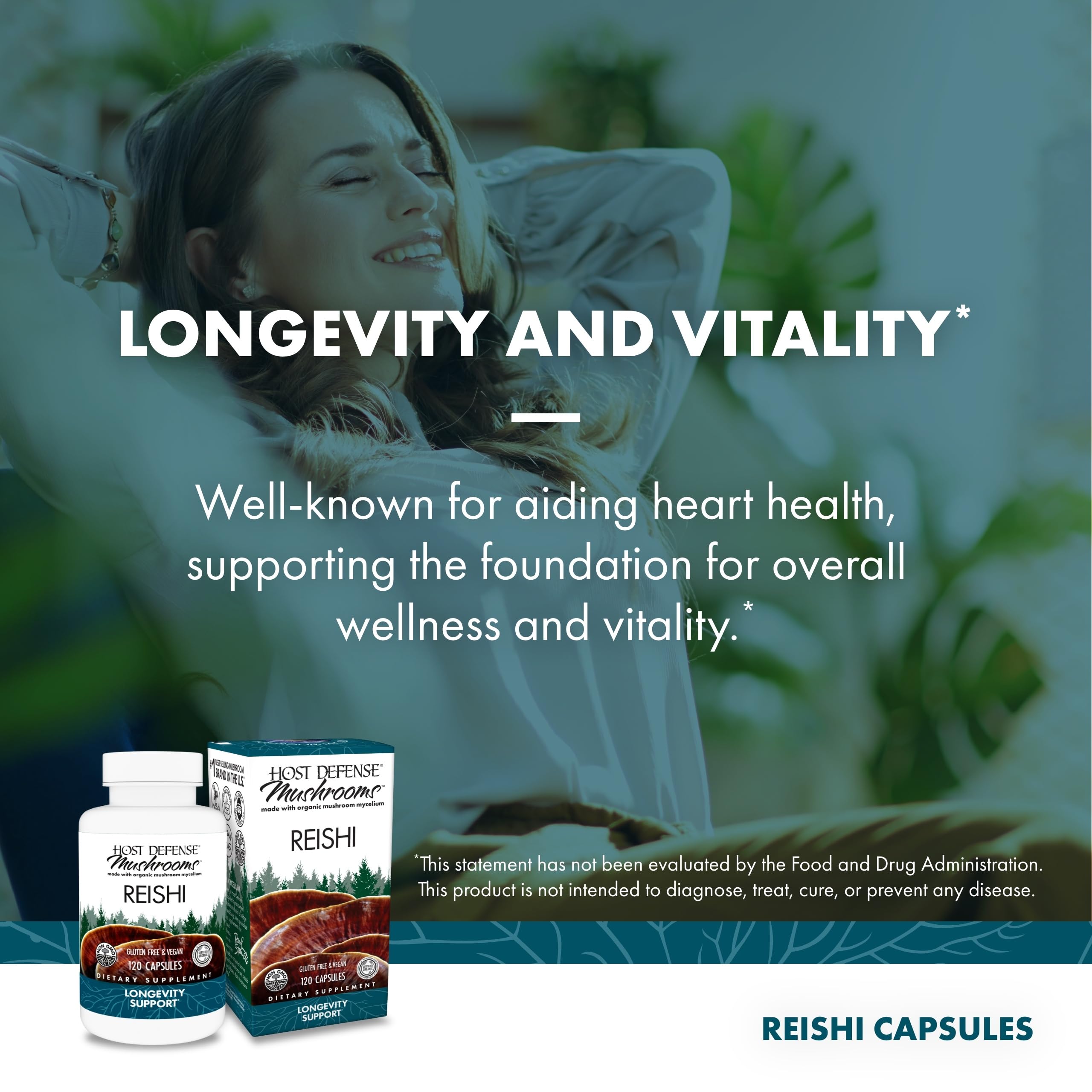 Host Defense Reishi capsules ready-to-take with water for routine stamina