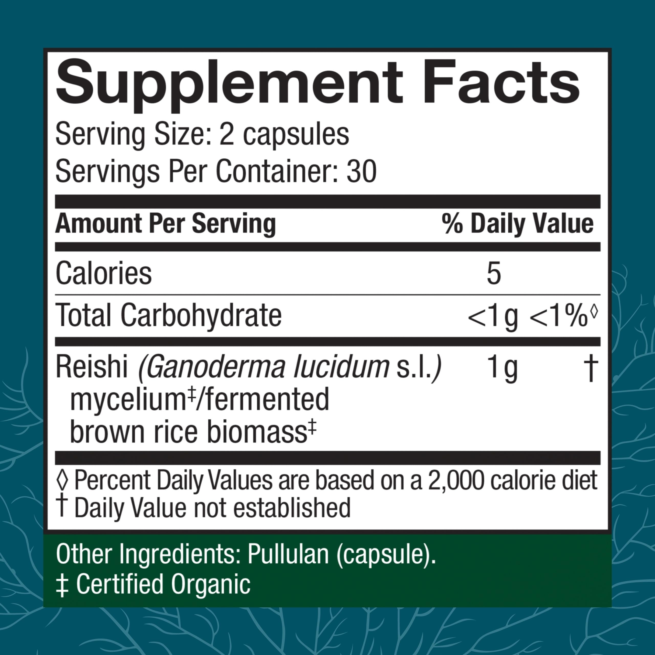 Host Defense Reishi capsules label details ingredients supporting heart health and vitality