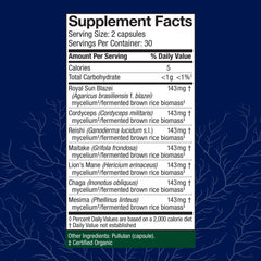Host Defense Stamets7 bottle label showcasing seven-mushroom blend.