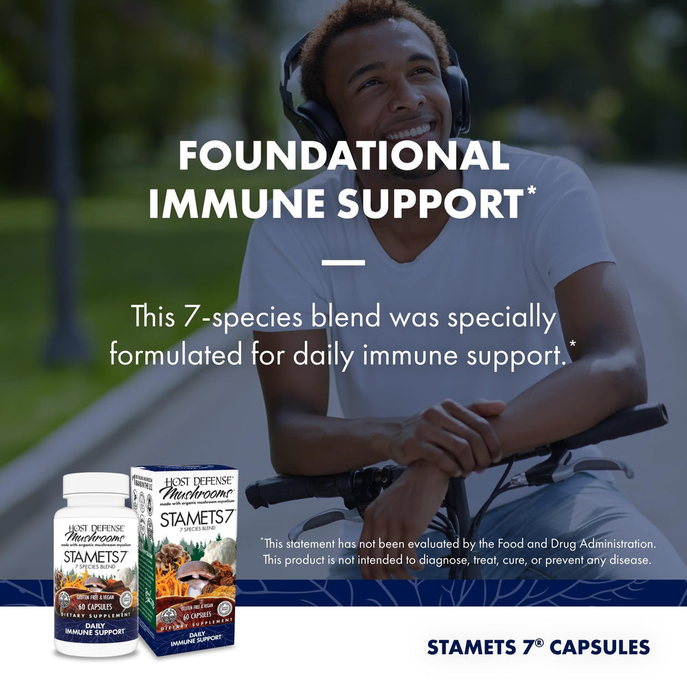 Host Defense Stamets7 cordyceps and reishi capsules for daily wellness.