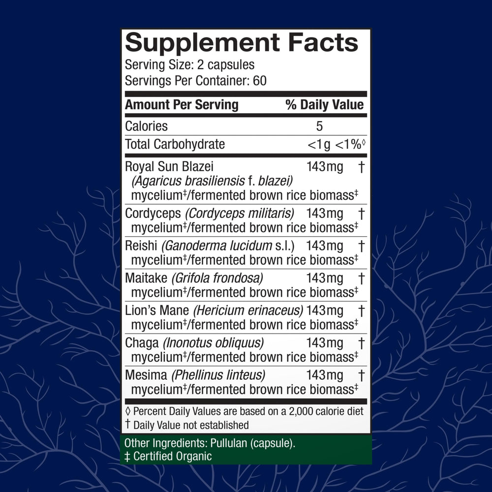 Host Defense Stamets 7-7 front label highlighting seven-mushroom blend.