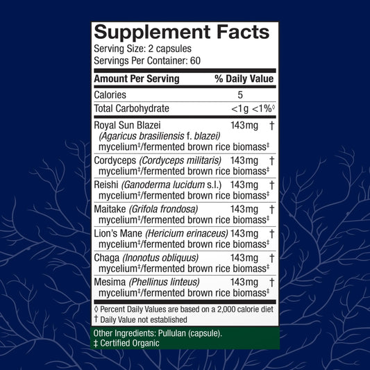 Host Defense Stamets 7-7 front label highlighting seven-mushroom blend.