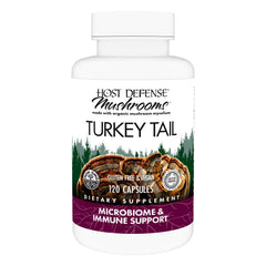 Host Defense Turkey Tail capsules bottle shown ready for daily digestive and immune support.