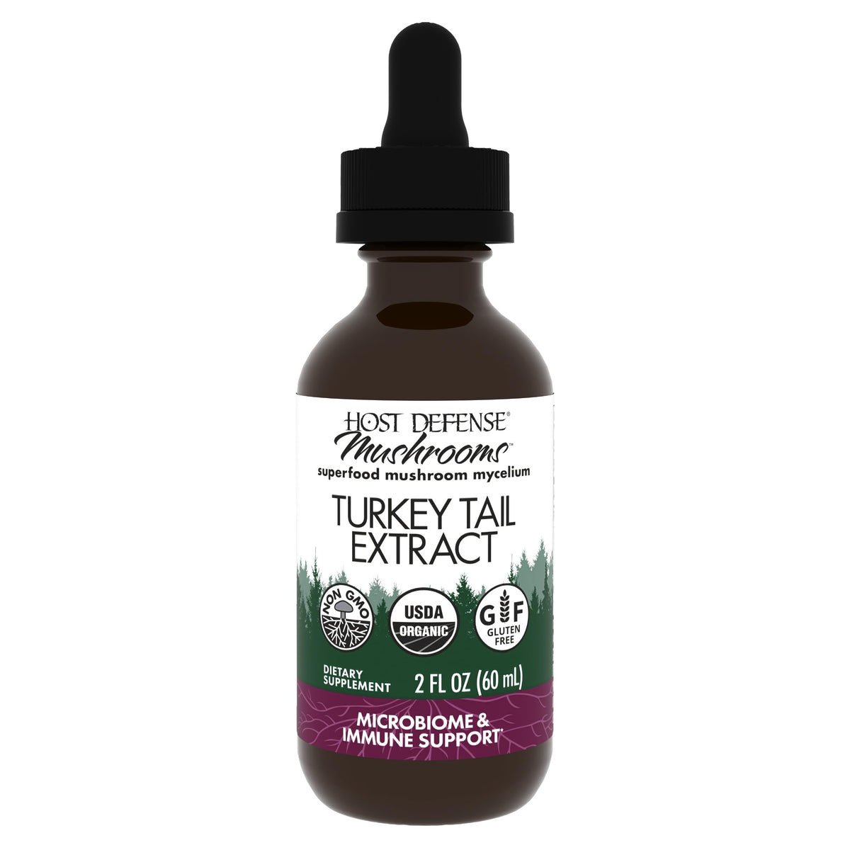 Host Defense Turkey Tail Extract bottle shown for daily digestive and immune support.
