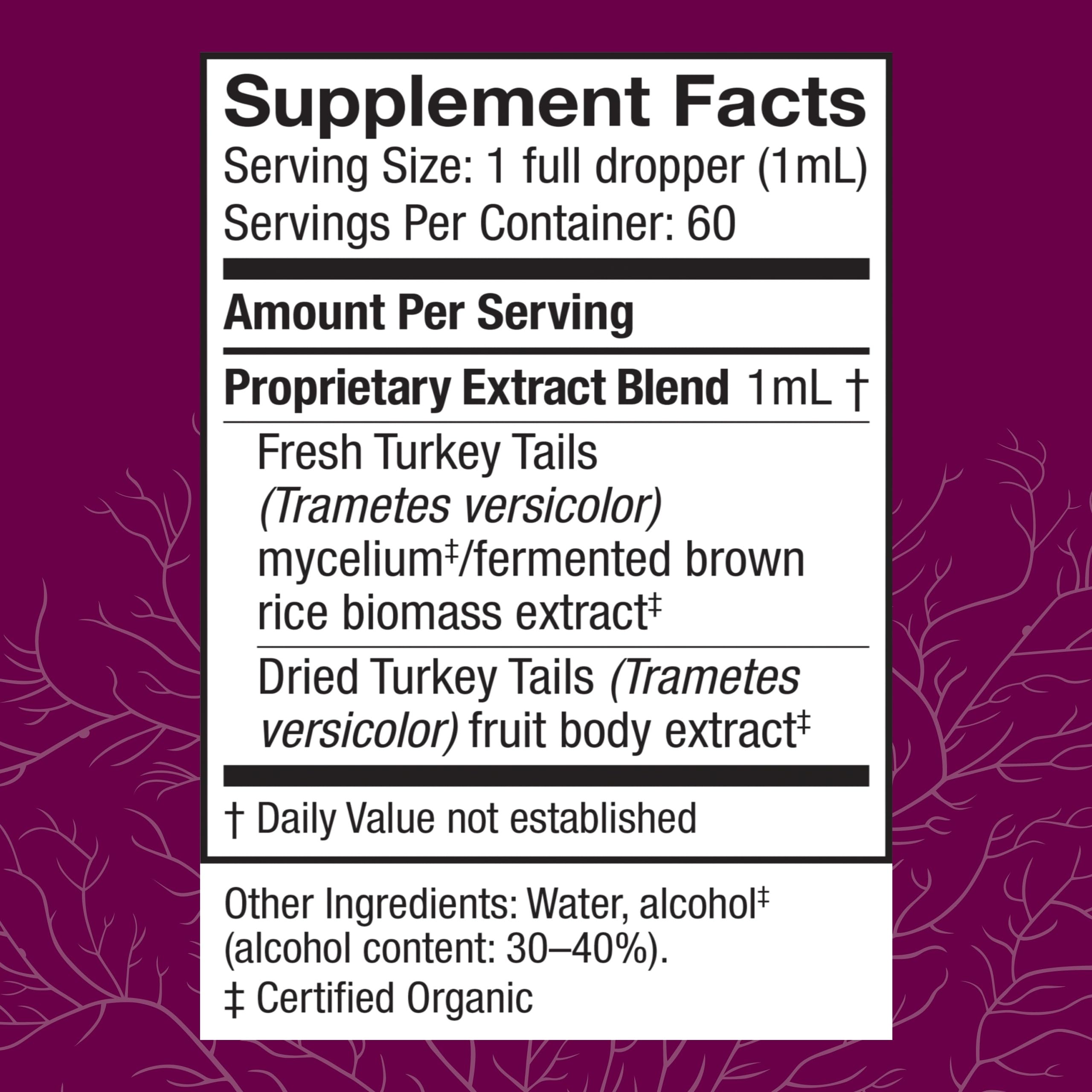 Host Defense Turkey Tail Extract dropper dispensing a measured dose for gut balance.