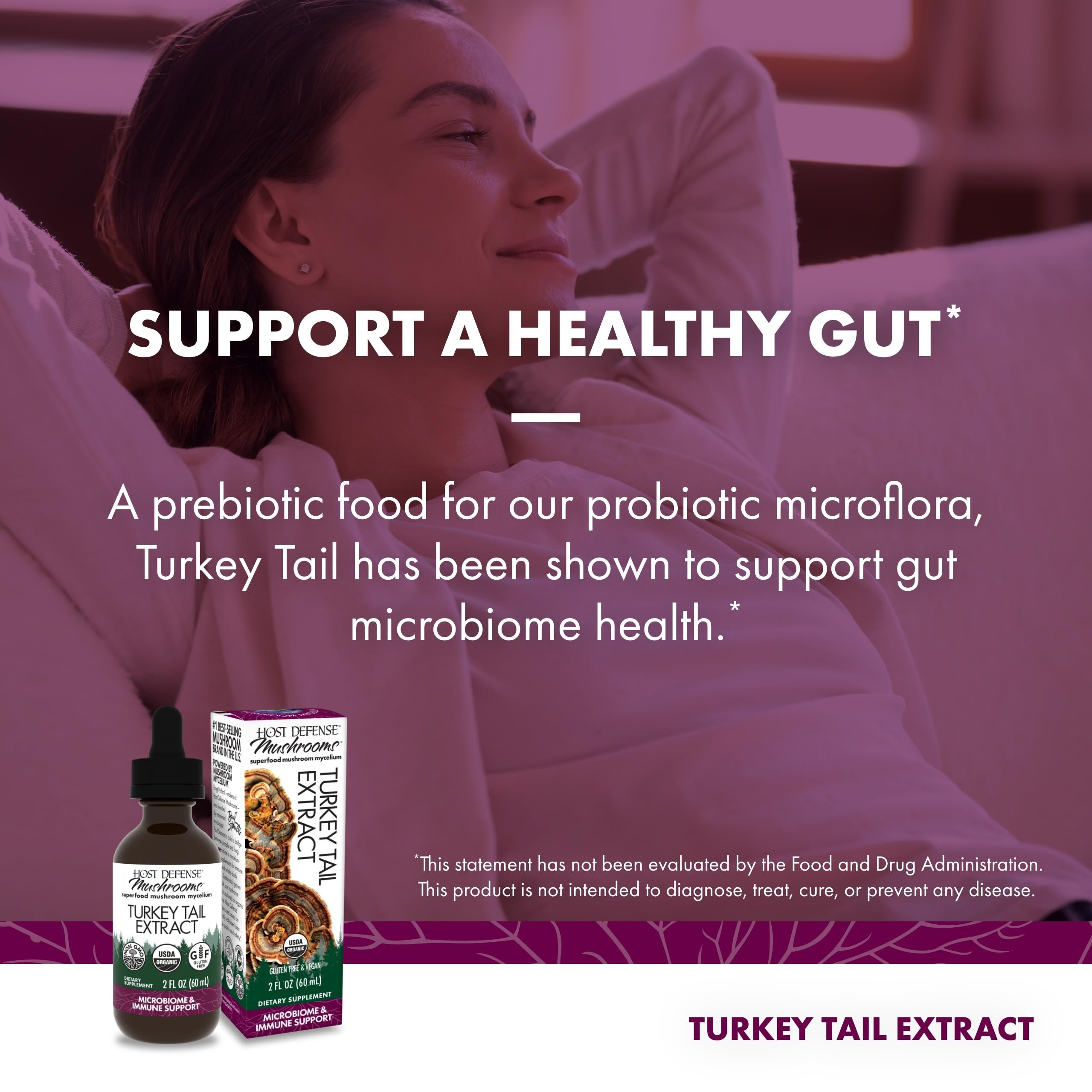 Turkey Tail extract on organic brown rice substrate highlighting sustainable production for gut support.