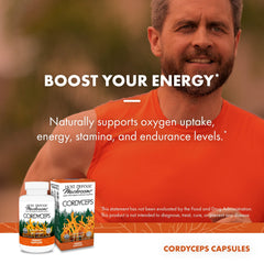 Host Defense USA-grown Cordyceps graphic emphasizing quality