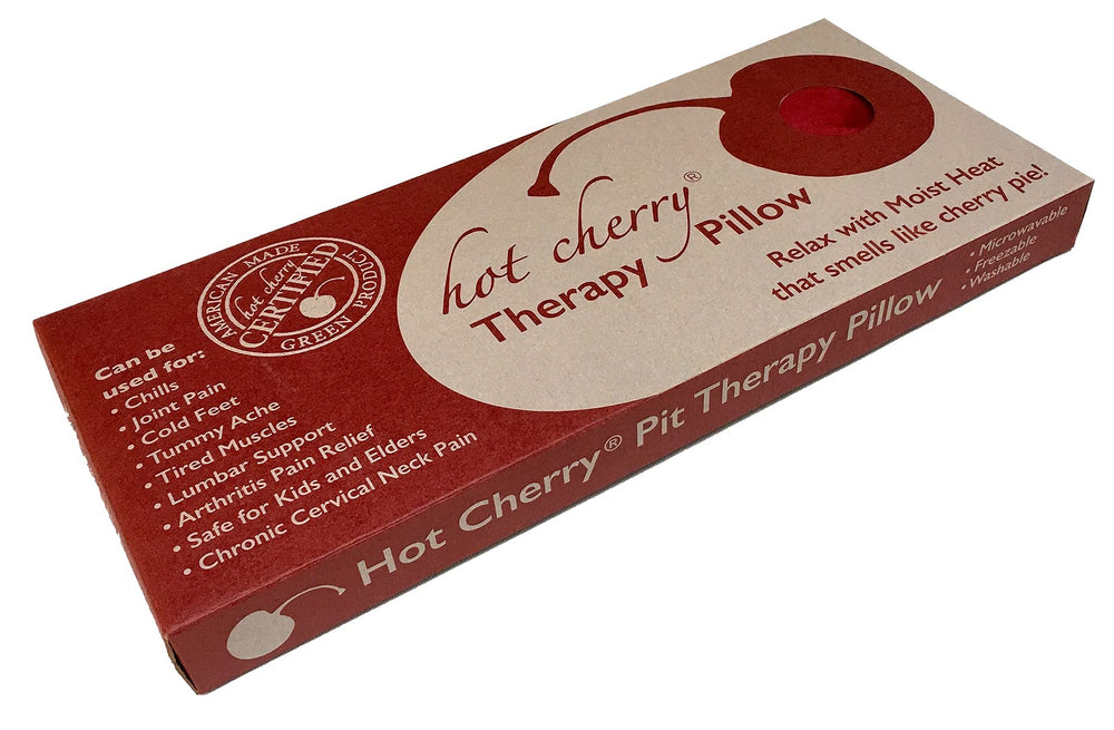Hot Cherry cervical pillow side view showing ergonomic shape for neck support.