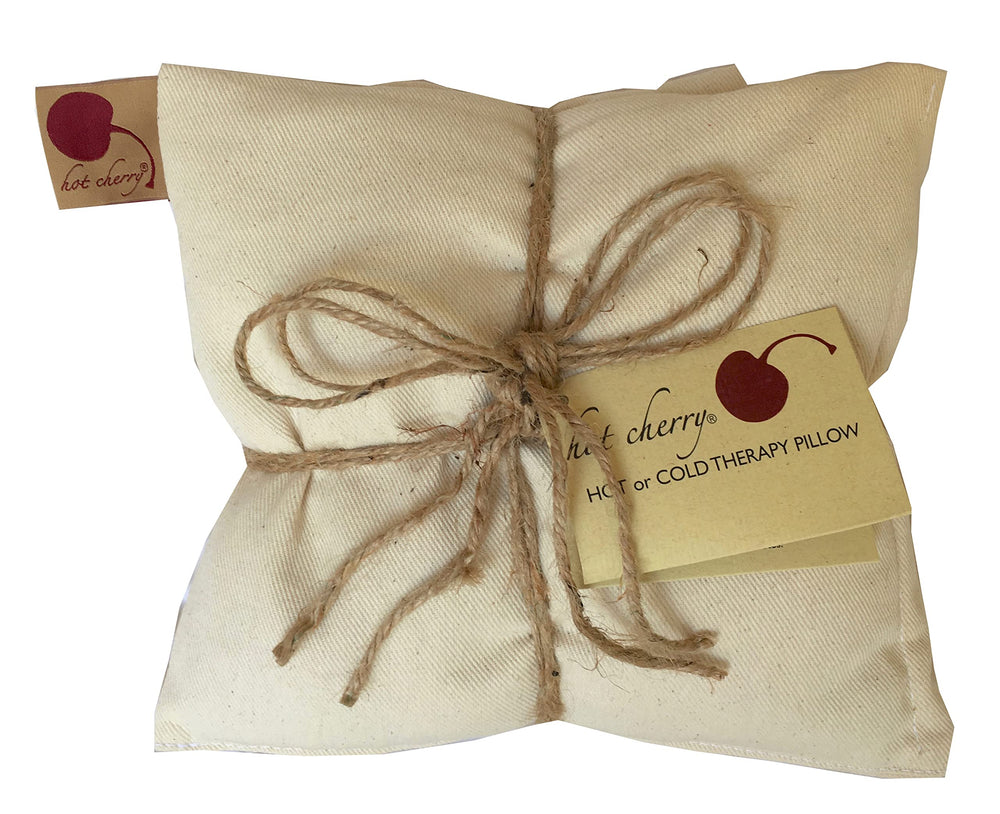 Hot Cherry double-square denim pillow for targeted moist heat therapy.