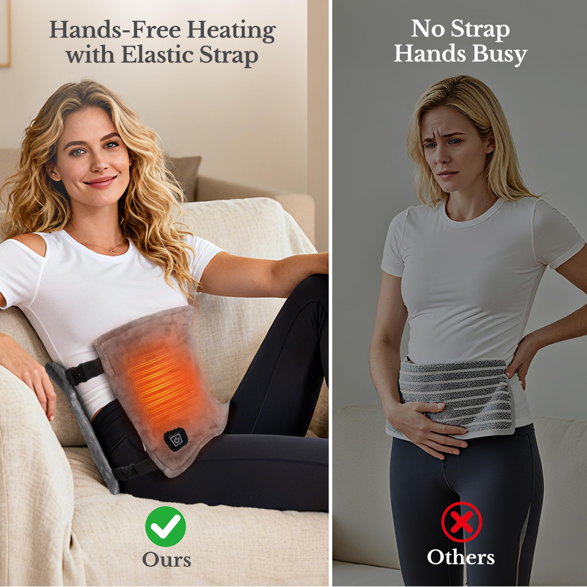 HOTHUGZ cordless heating pad for legs provides warm, flexible heat on the go