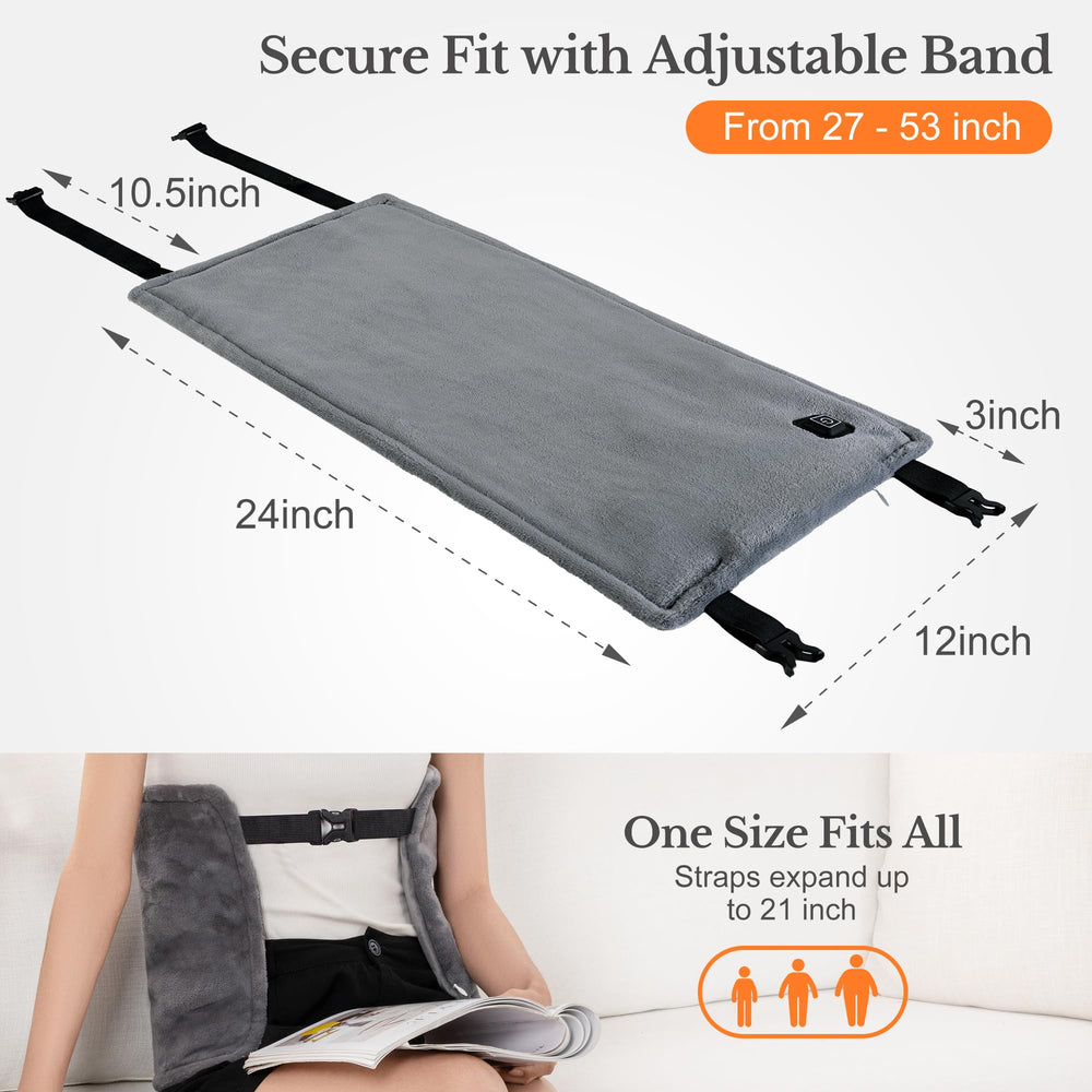 HOTHUGZ heating pad with adjustable straps fits a wide range of body sizes