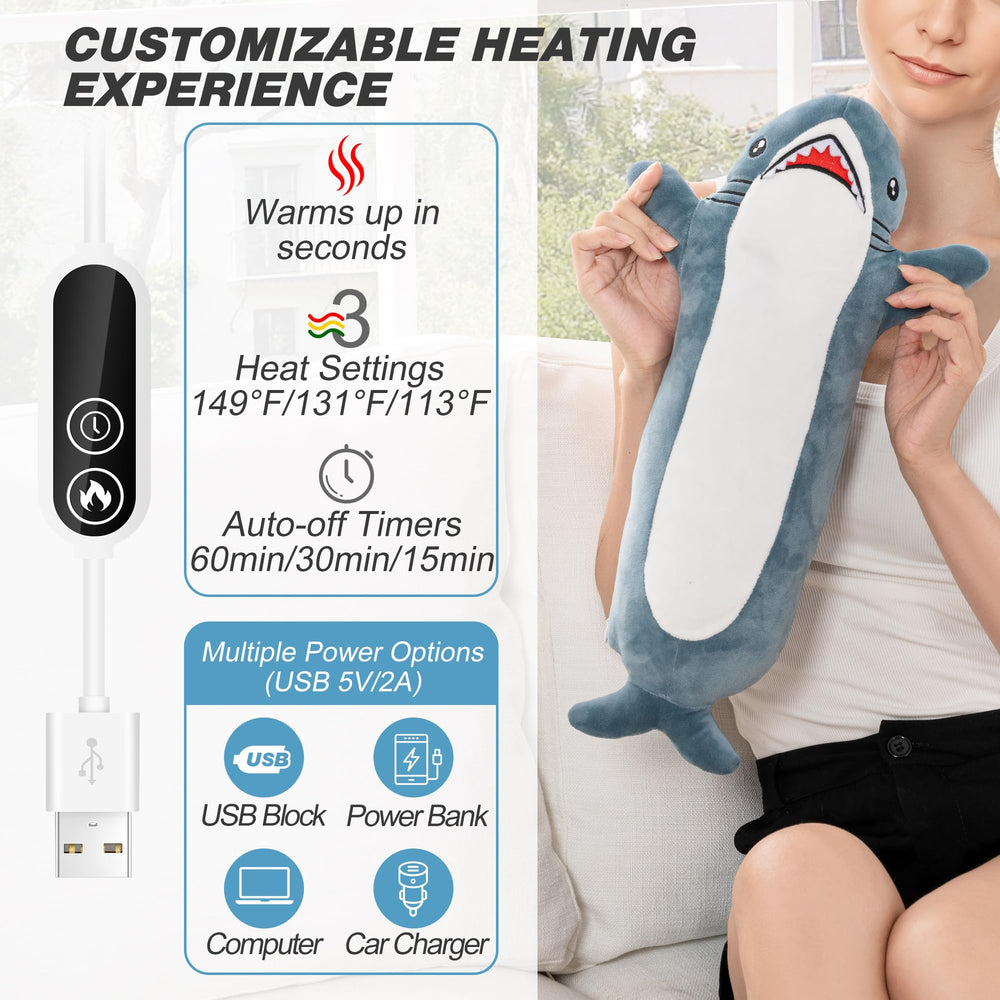 USB powered shark heating pad with 59 inch cable for flexible home or travel use