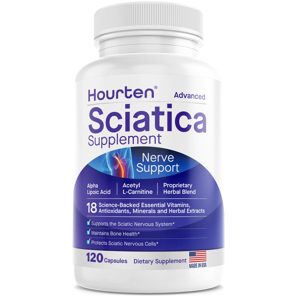 Hourten Advanced Sciatic Nerve Support bottle promotes daily comfort and mobility.
