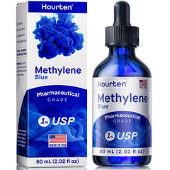 Hourten Methylene Blue Drops amber bottle with label emphasizing preserved potency.