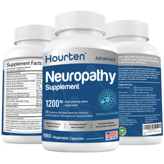 Hourten Neuropathy 18-in-1 bottle label highlights high-potency nerve support for daily comfort