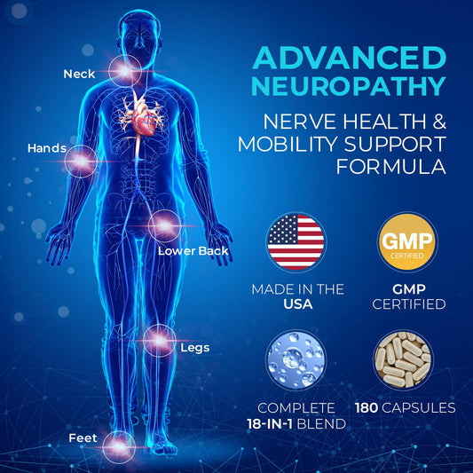 Hourten Neuropathy 18-in-1 capsules close-up shows easy-to-swallow capsules aiding nerve health