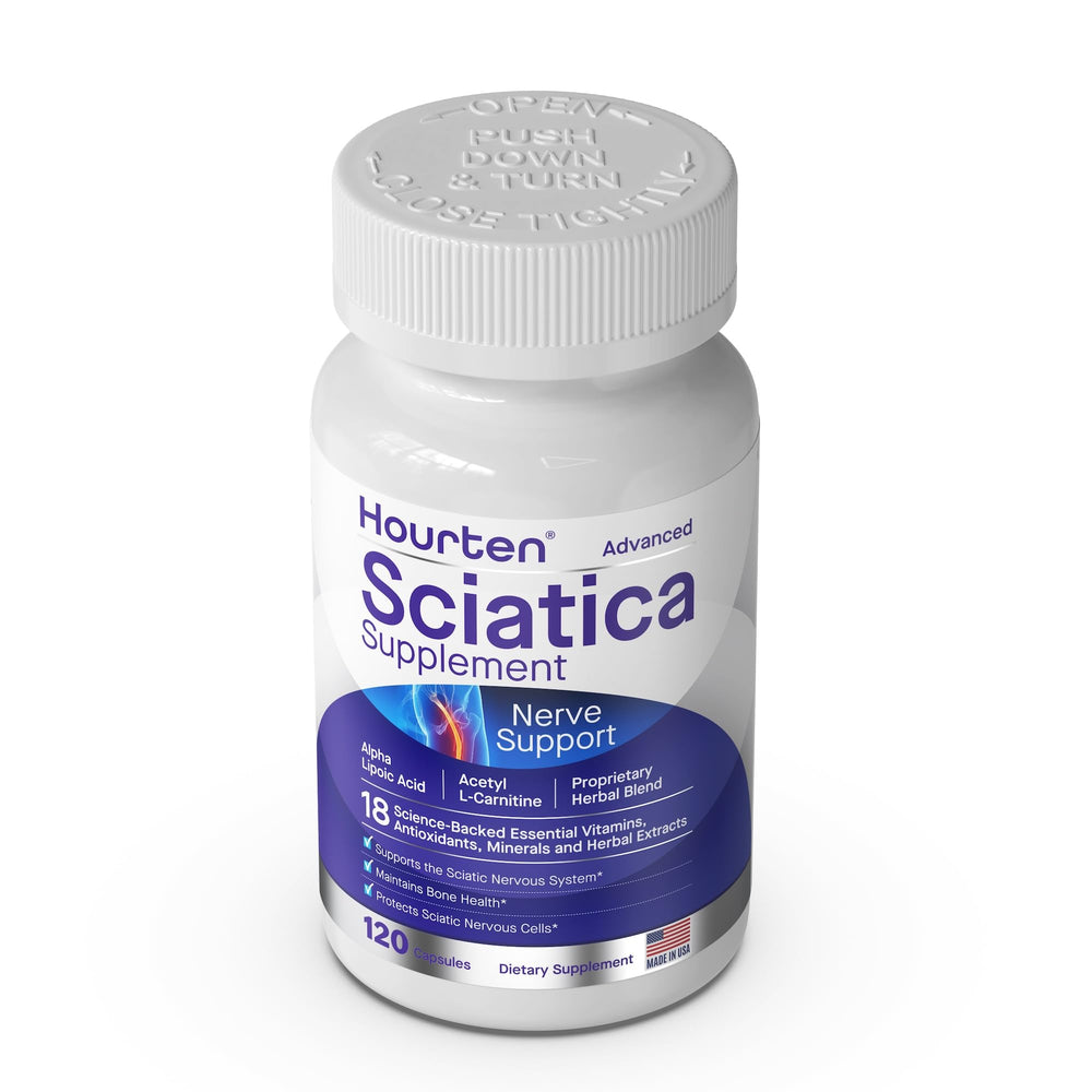 Satisfaction guarantee seal reinforces confidence in Hourten's sciatic relief program.