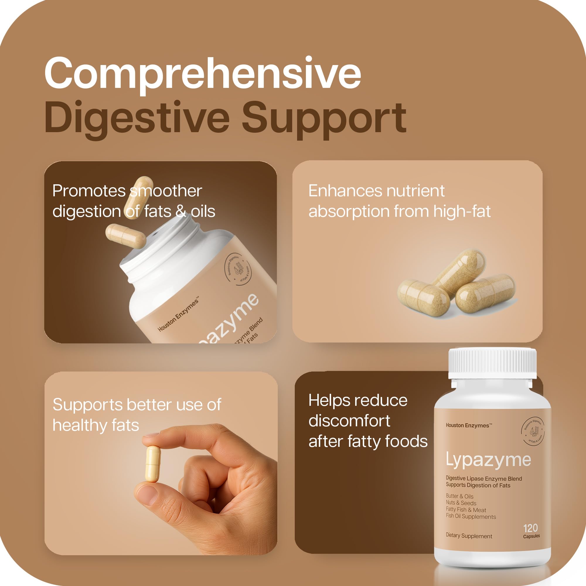 Lypazyme bottle pour showing convenient capsule release