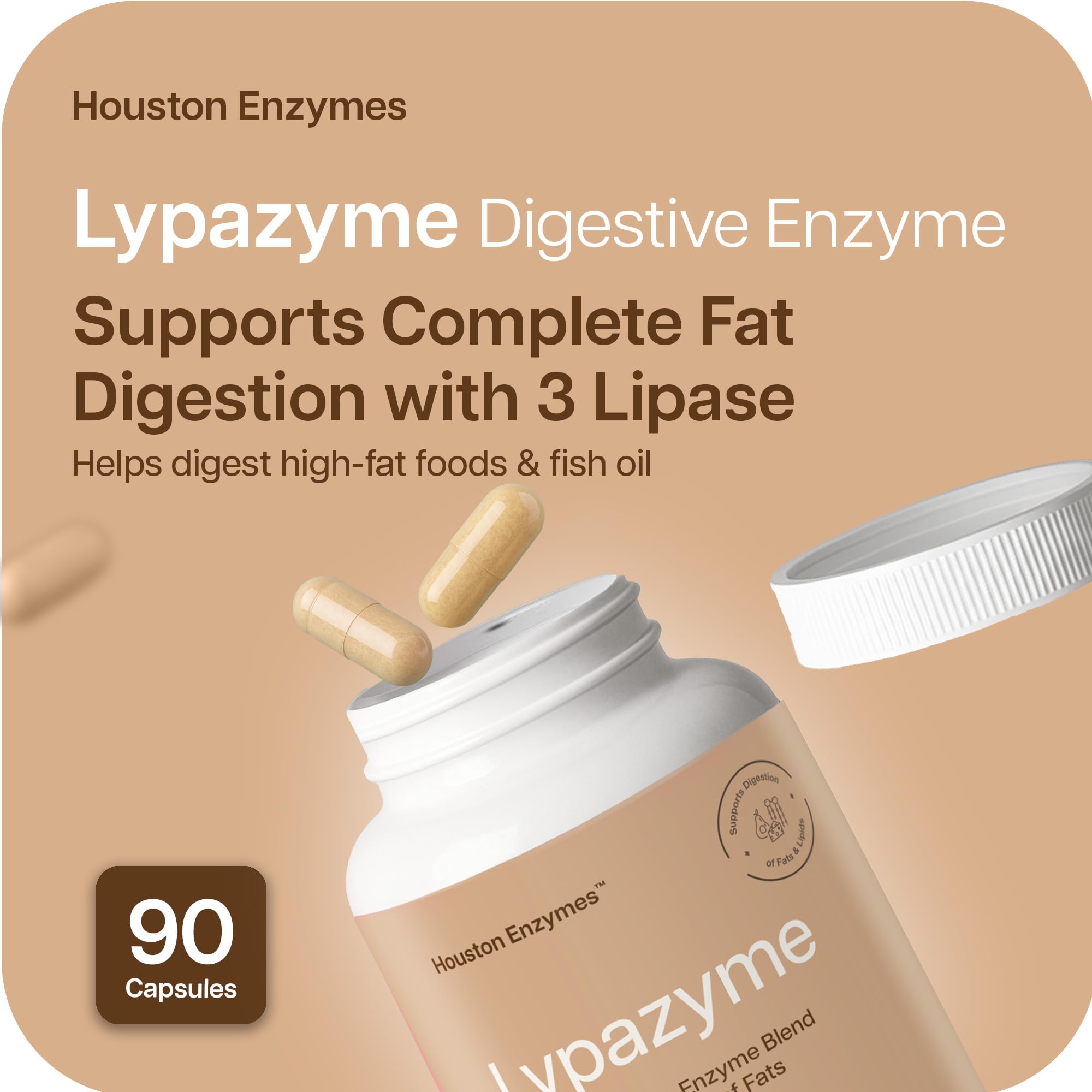 Lypazyme capsules close up for easy daily use by Houston Enzymes