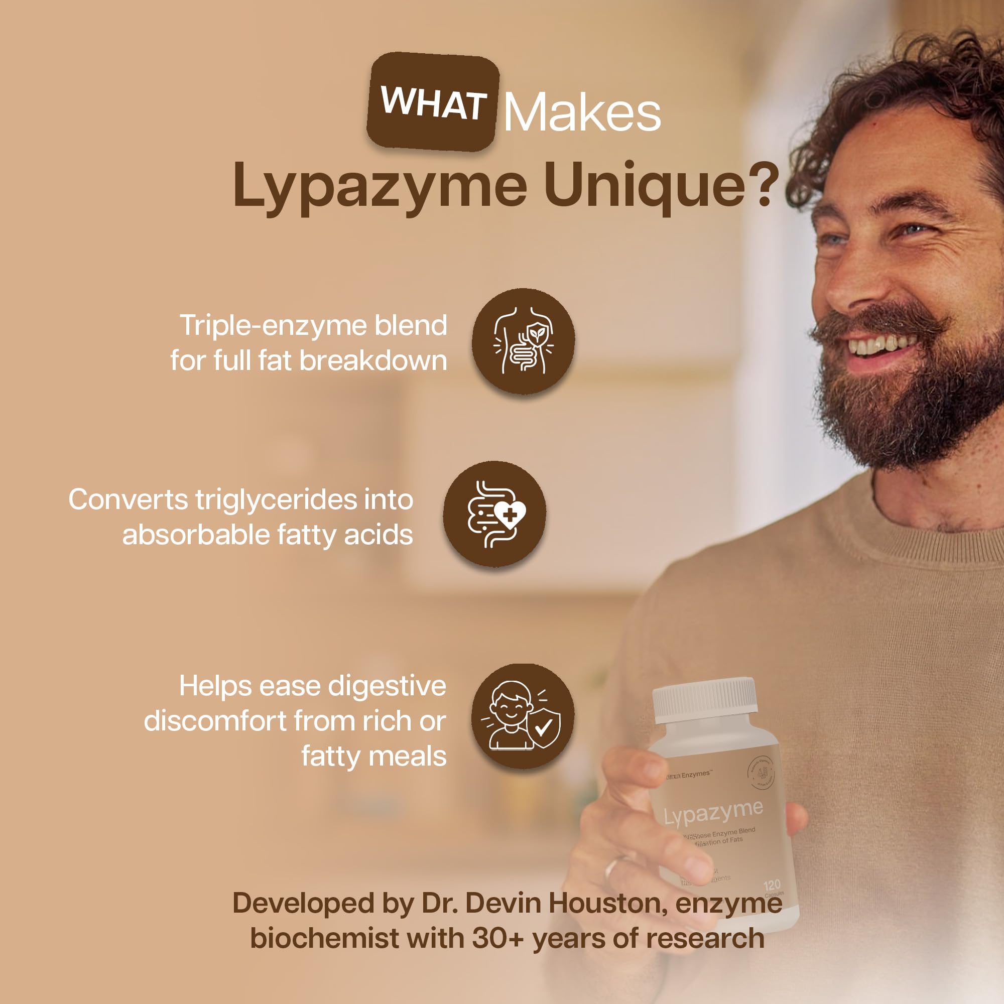 Close detail of Lypazyme label highlighting three enzyme blend