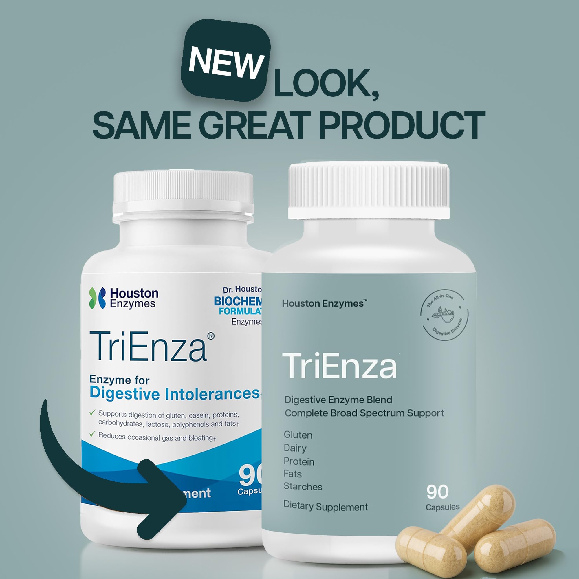 Back panel of TriEnza bottle detailing enzyme stability in stomach