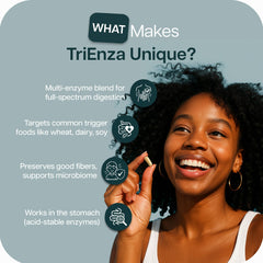 Front label of TriEnza bottle highlighting 180 capsules and 90 servings.