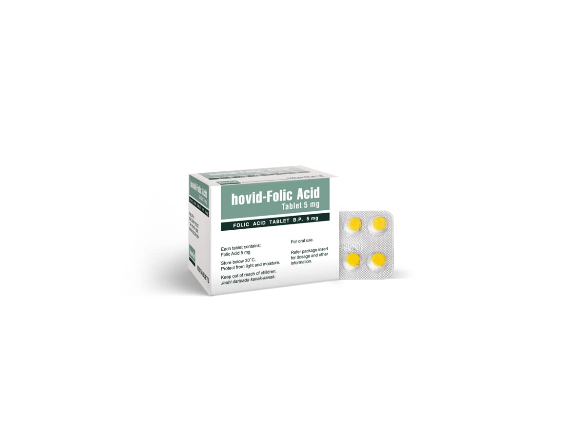 HOVID folic acid 5mg bottle for daily wellness support.