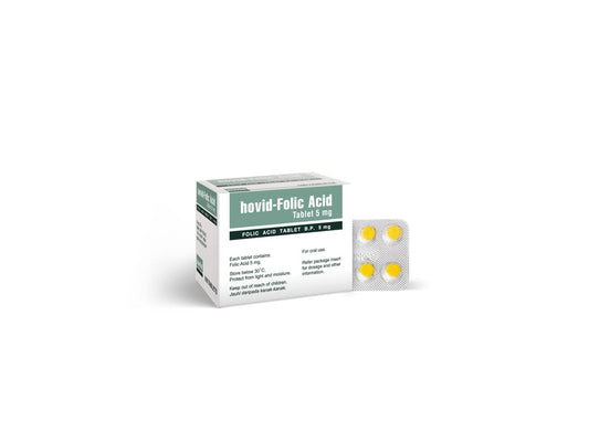 HOVID folic acid 5mg bottle for daily wellness support.
