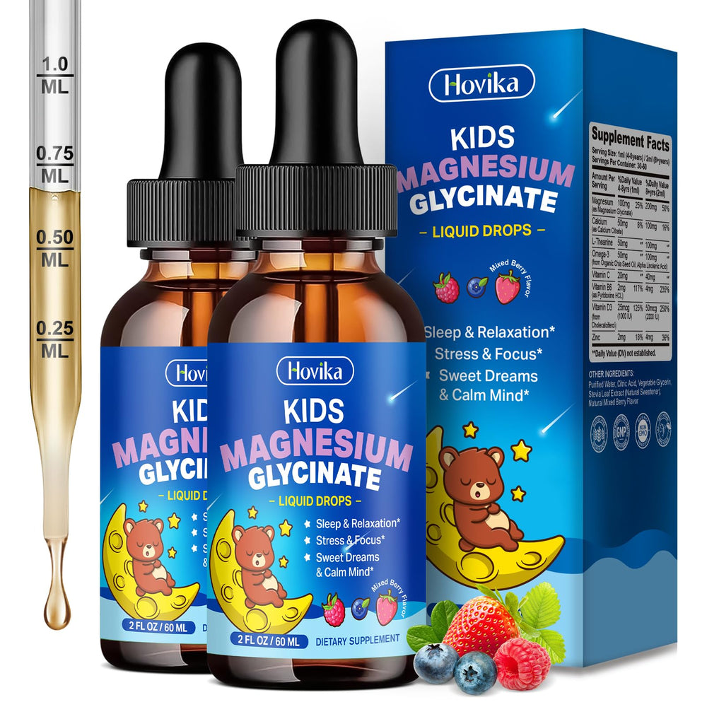 Hovika 2-pack bottle of magnesium glycinate for kids promotes calm and sleep