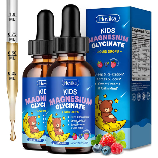 Hovika 2-pack bottle of magnesium glycinate for kids promotes calm and sleep