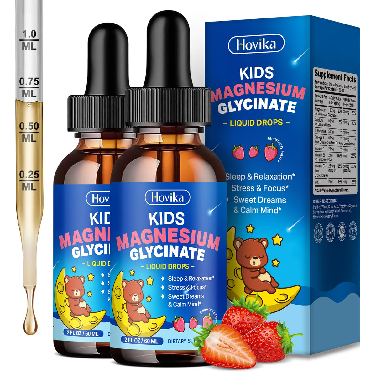Hovika 2 Pack Kids Magnesium Liquid Drops bottle for a calming nightly routine