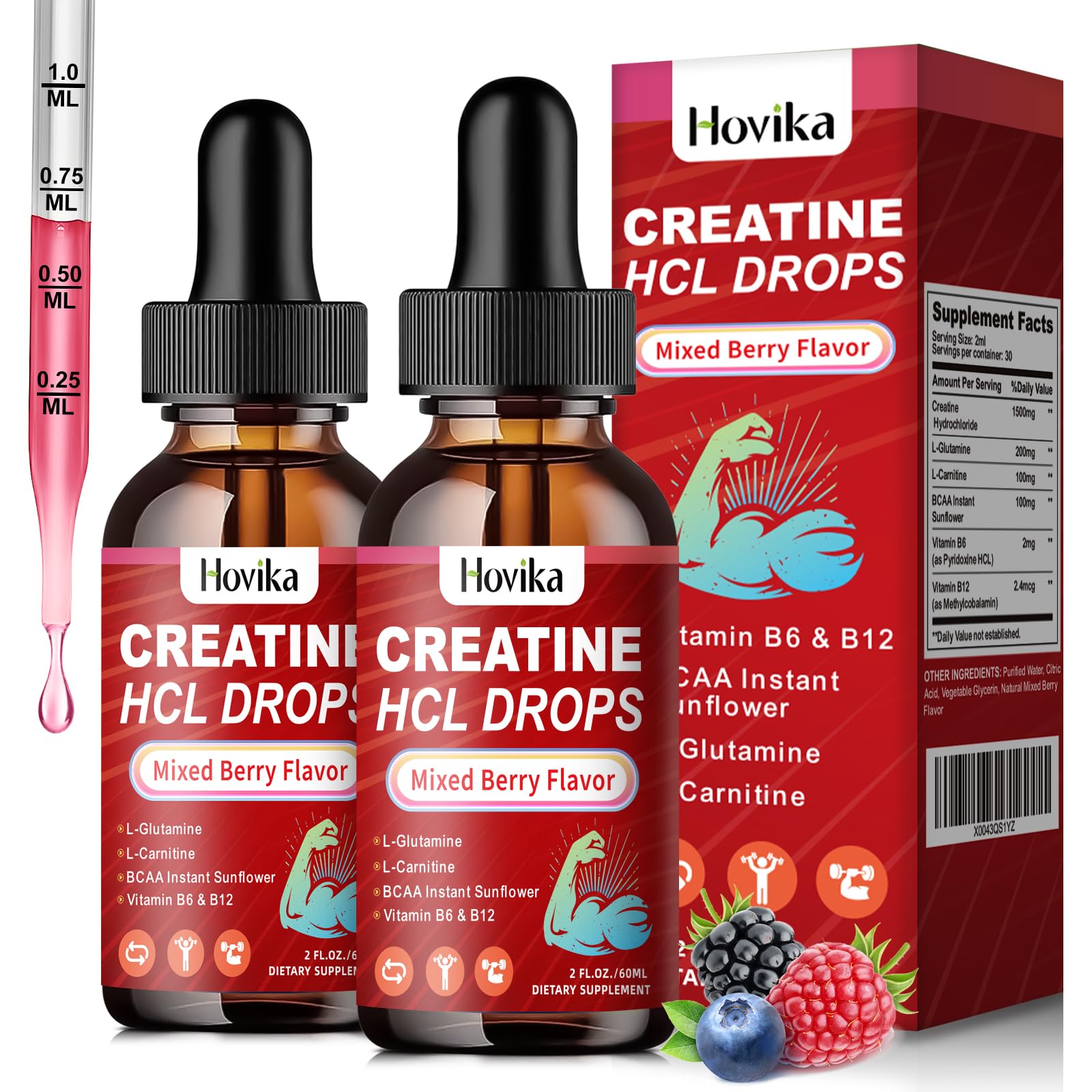 Hovika Creatine HCL liquid drops bottle for quick dosing.