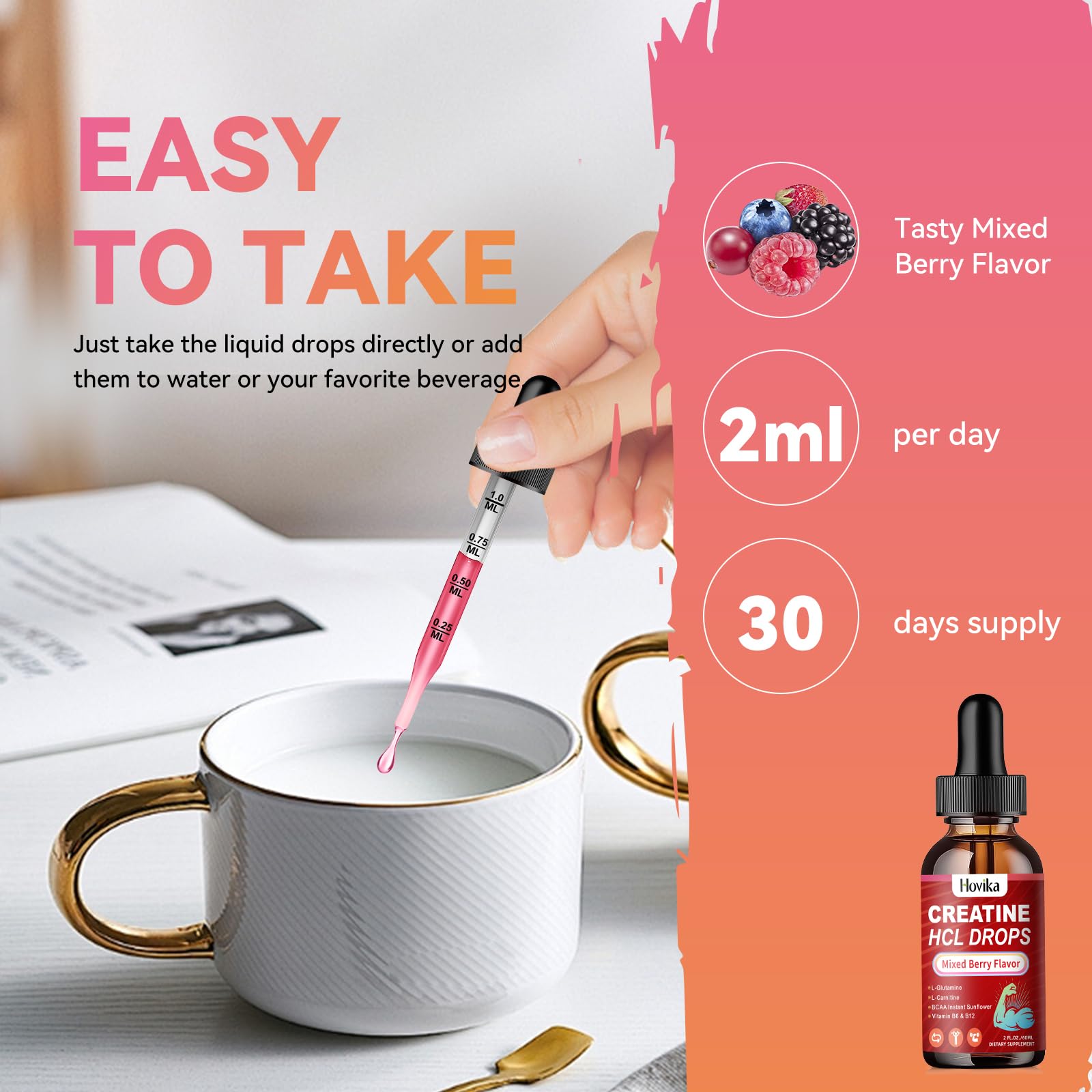 Hovika drops added to water for easy mix and taste.