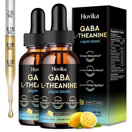Hovika GABA L-Theanine drops bottle front promoting calm mood support
