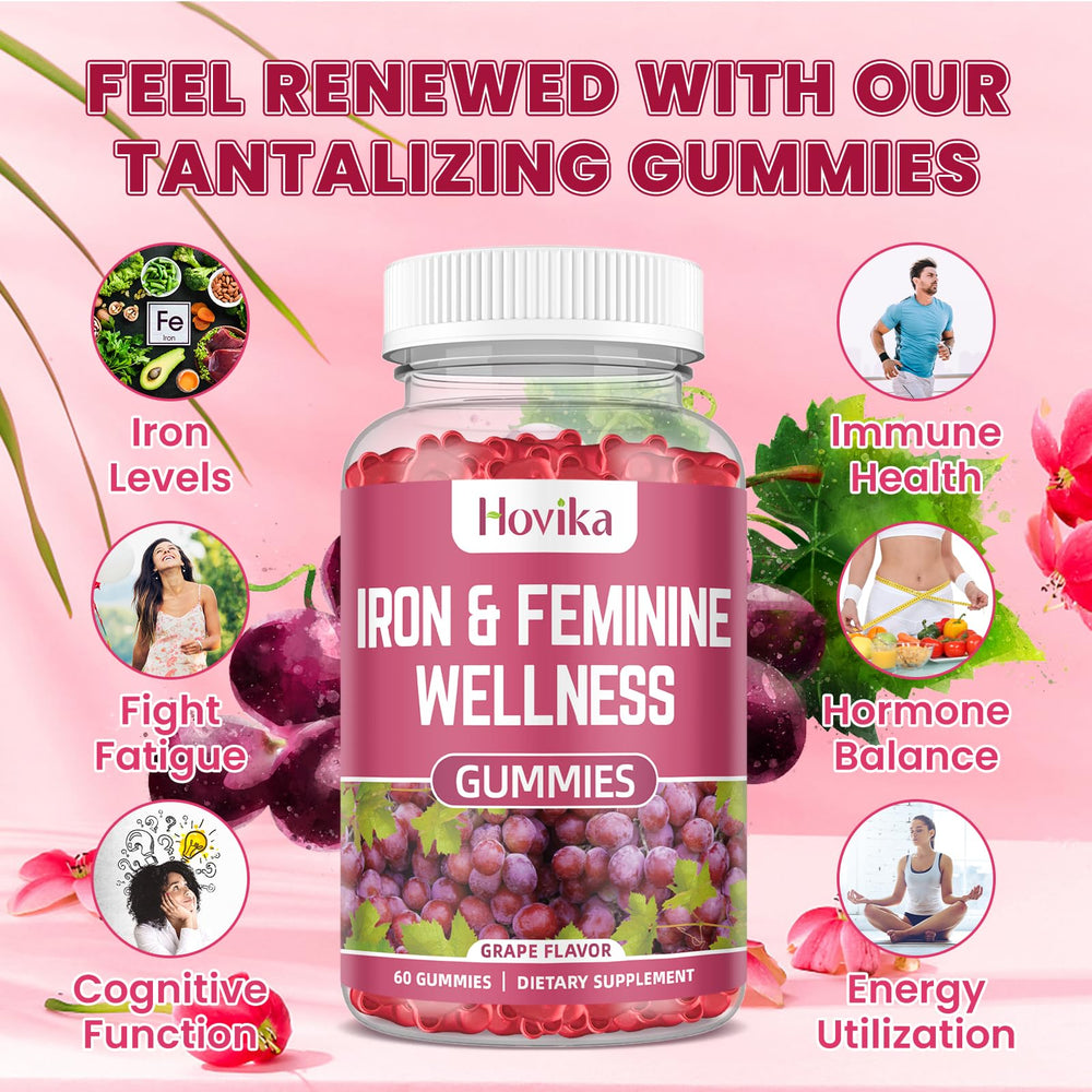 Hovika Iron for Women bottle back label showing nutrients and vitamins